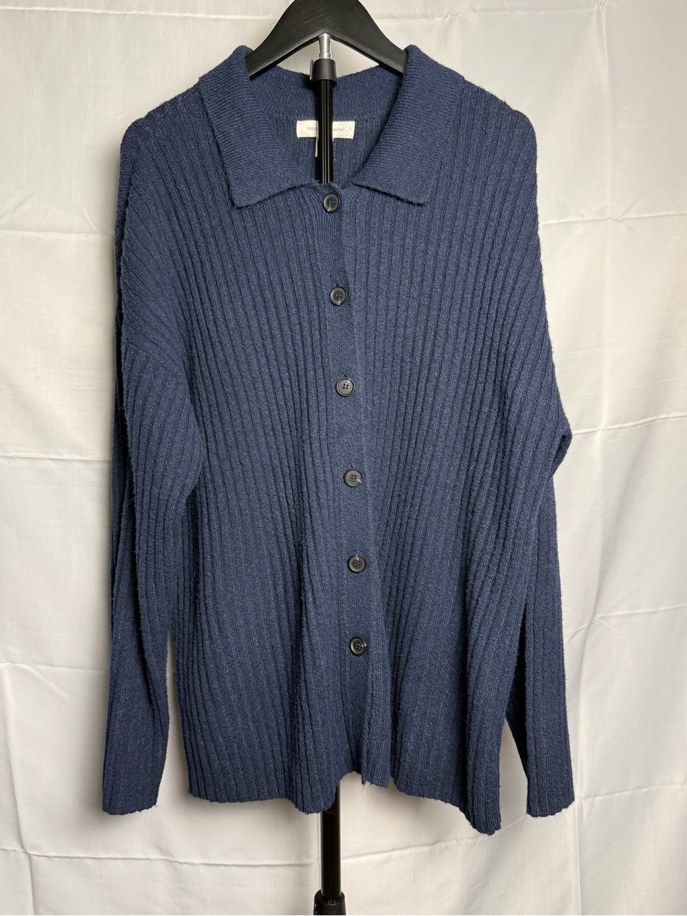 Treasure & Bond Navy Ribbed Button-Front Cardigan